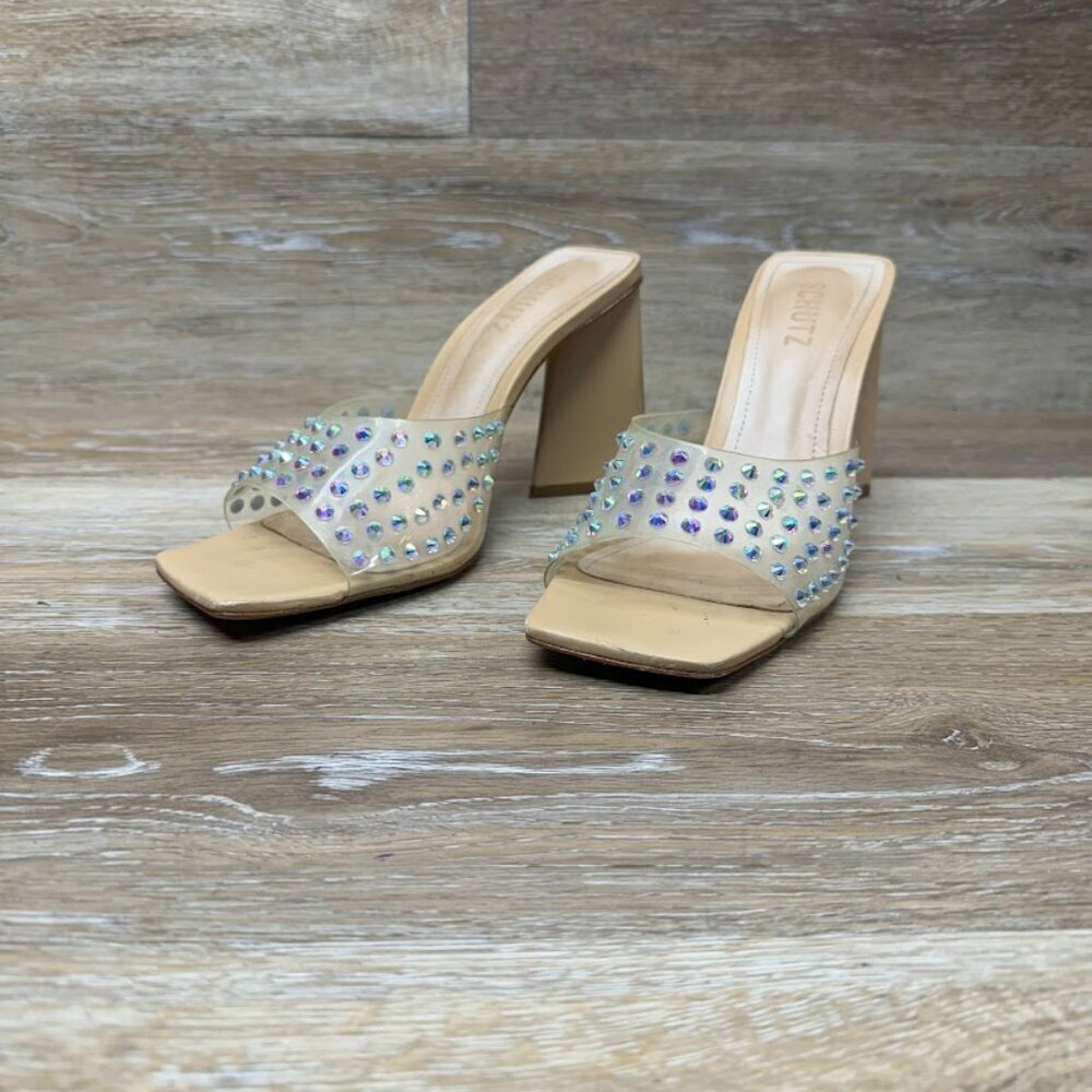 Schutz Lizah Crystal Vinyl Slide Sandal Women's Size 9